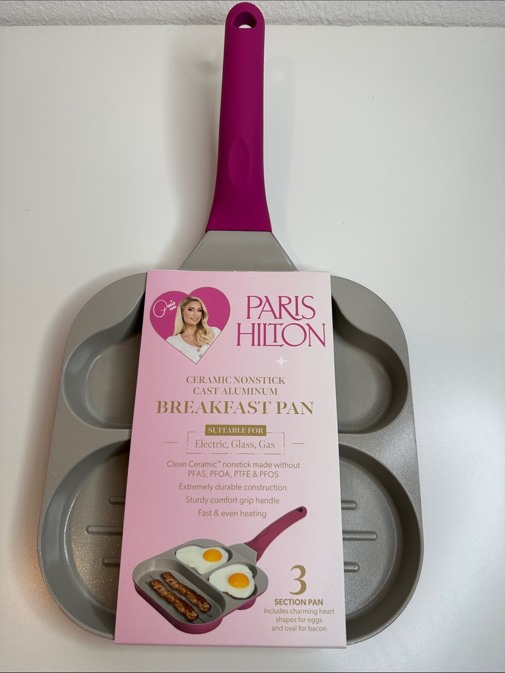 Paris Hilton 3-Section Ceramic Nonstick Breakfast Pan in Magenta and Gray